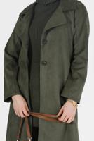 Tesettür giyim HAKİ DÜĞME DETAYLI KLASİK YAKA SÜET TRENÇKOT 65095 