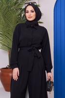 Hijab clothing BLACK BUTTON DETAIL BELTED OVERALLS 14051 
