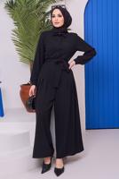 Hijab clothing BLACK BUTTON DETAIL BELTED OVERALLS 14051 