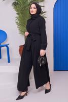 Hijab clothing BLACK BUTTON DETAIL BELTED OVERALLS 14051 