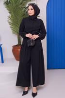 Hijab clothing BLACK BUTTON DETAIL BELTED OVERALLS 14051 