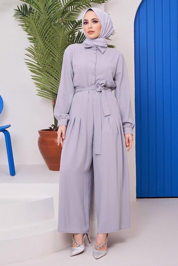 Vêtements hijab  BUTTON DETAIL BELTED OVERALLS 14051  - TRENDTESETTÜR
