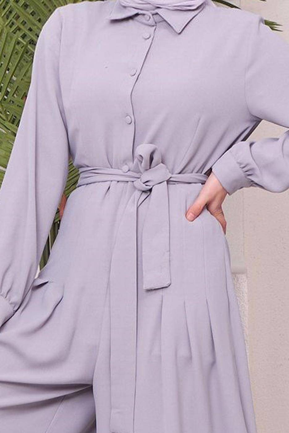 Hijab clothing GREY BUTTON DETAIL BELTED OVERALLS 14051 
