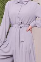 Hijab clothing GREY BUTTON DETAIL BELTED OVERALLS 14051 