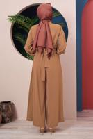 Hijab clothing BROWN BUTTON DETAIL BELTED OVERALLS 14051