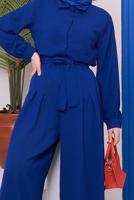 Hijab clothing NAVY BLUE BUTTON DETAIL BELTED OVERALLS 14051 