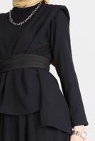 Hijab clothing BLACK BELTED PADDED 2-PIECE PANTS SUIT 6900 