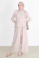 Hijab clothing BEIGE BELTED PADDED 2-PIECE PANTS SUIT 6900 