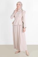 Hijab clothing BEIGE BELTED PADDED 2-PIECE PANTS SUIT 6900 