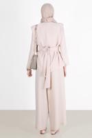 Hijab clothing BEIGE BELTED PADDED 2-PIECE PANTS SUIT 6900 