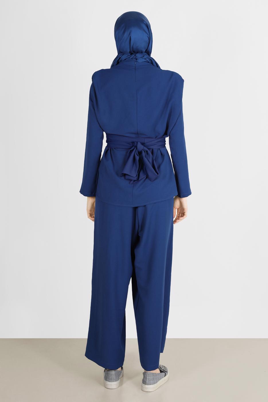 Vêtements hijab BLEU MARINE ENSEMBLE PANTALON 2 PIÈCES REMBOURRÉ AVEC CEINTURE 6900