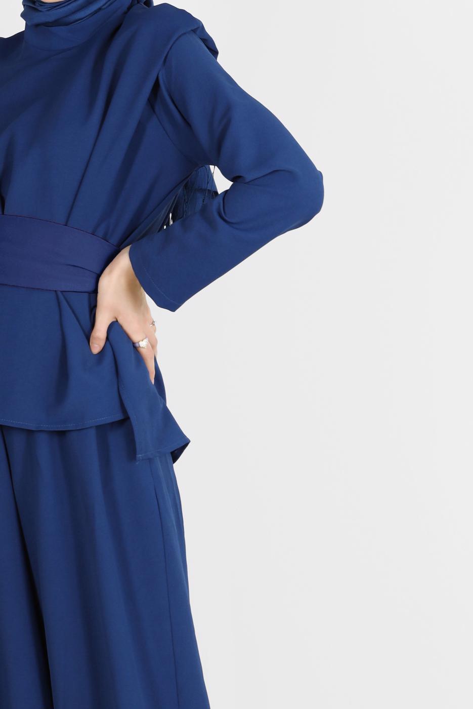 Vêtements hijab BLEU MARINE ENSEMBLE PANTALON 2 PIÈCES REMBOURRÉ AVEC CEINTURE 6900