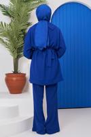 Tesettür giyim LACİVERT KUŞAĞI ZİNCİR DETAYLI GENİŞ YAKA İKİLİ PANT. TAKIM 81051 