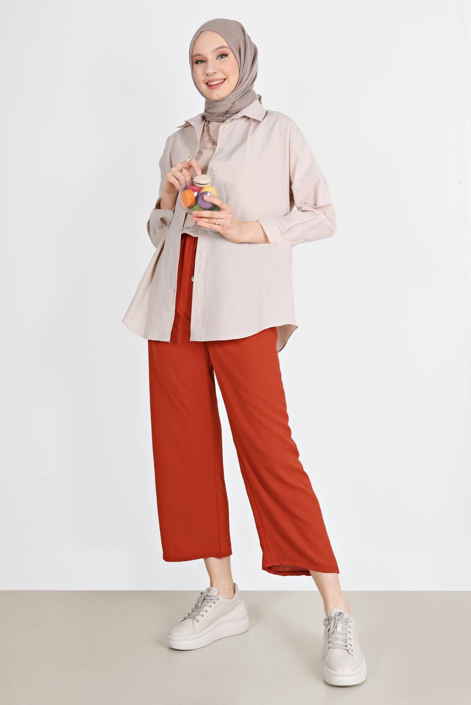 Hijab clothing BEIGE BUTTONED BASIC TUNIC 3900 