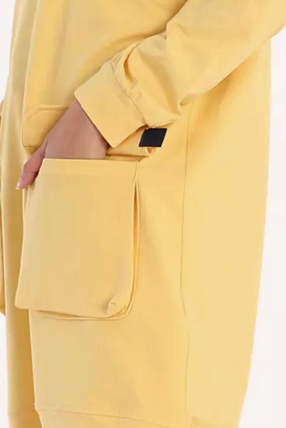 Tesettür giyim SARI CEP DETAYLI KAPÜŞONLU 2-RENK TUNİK 50125 