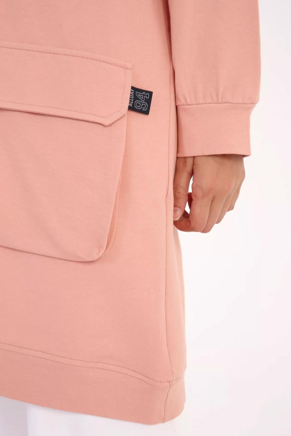 Tesettür giyim PUDRA CEP DETAYLI KAPÜŞONLU 2-RENK TUNİK 50125 