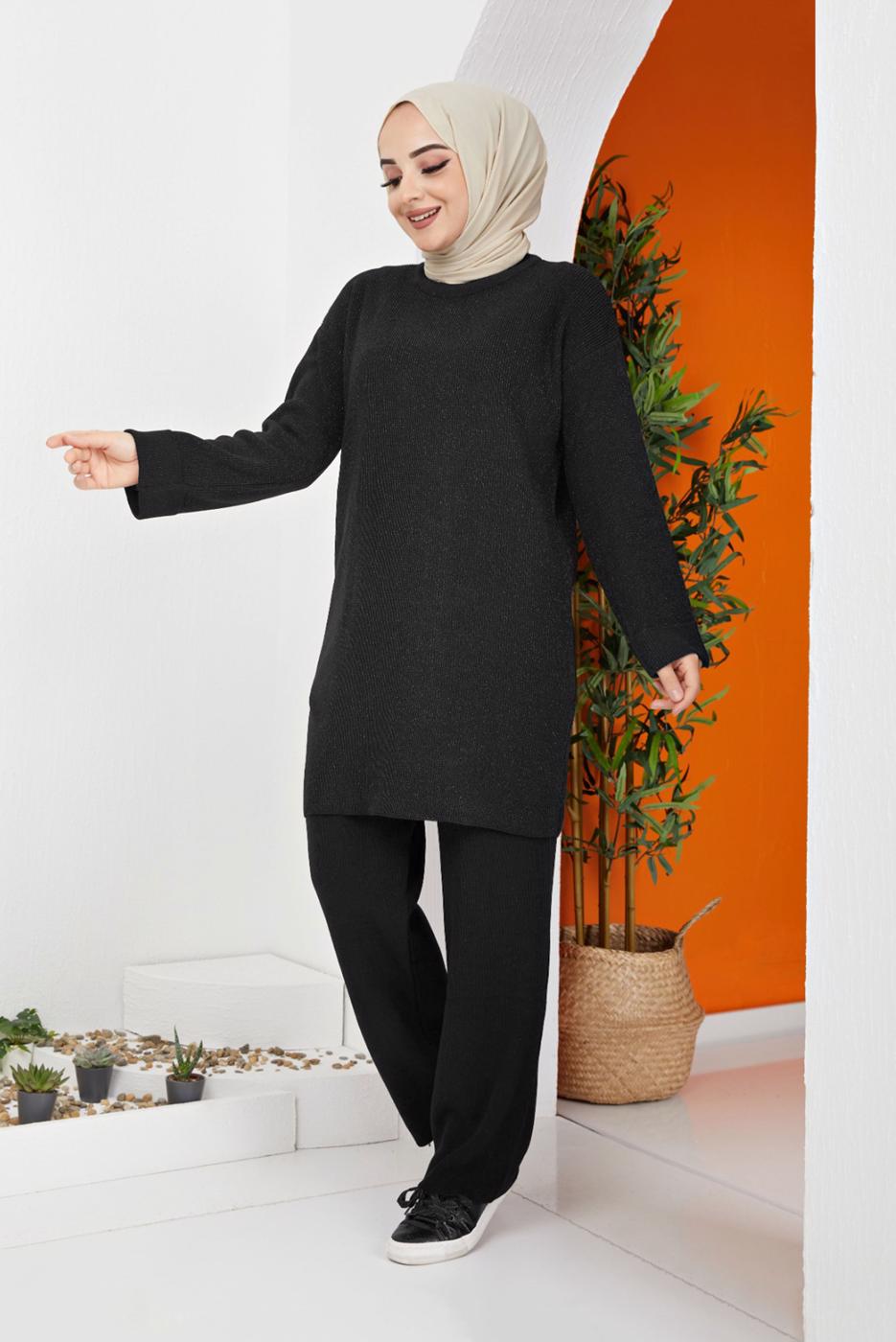 Tesettür giyim SİYAH BASIC İKİLİ PANT. TRİKO TAKIM 03221 