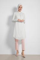 Tesettür giyim PUDRA ALVİNA ARA BEL PAMUKLU KUMAŞ PANTOLON 7552