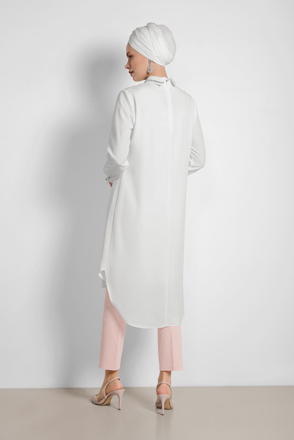 Tesettür giyim PUDRA ALVİNA ARA BEL PAMUKLU KUMAŞ PANTOLON 7552