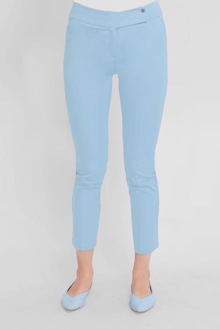 Tesettür giyim MAVİ ALVİNA ARA BEL PAMUKLU KUMAŞ PANTOLON 7552