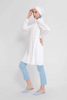 Tesettür giyim MAVİ ALVİNA ARA BEL PAMUKLU KUMAŞ PANTOLON 7552