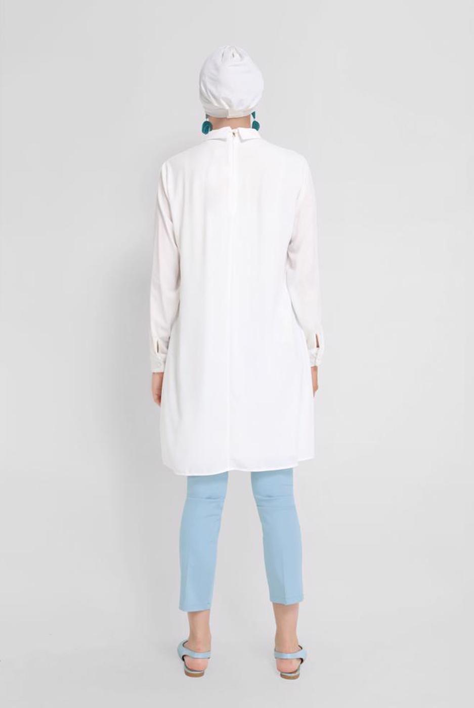 Tesettür giyim MAVİ ALVİNA ARA BEL PAMUKLU KUMAŞ PANTOLON 7552