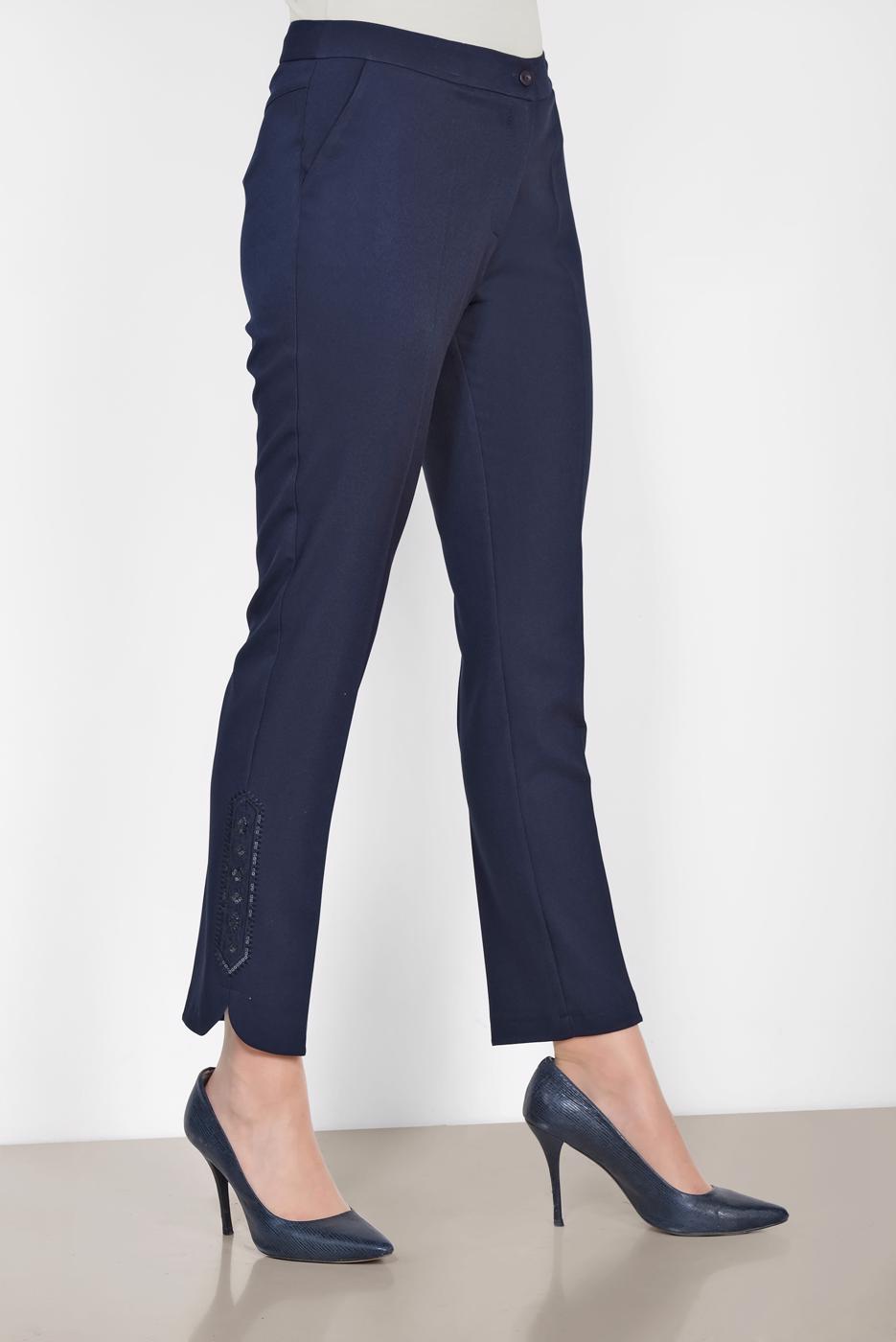 Tesettür giyim LACİVERT ALVİNA PAÇASI PUL İŞLEMELİ ARA BEL PANTOLON 7566 