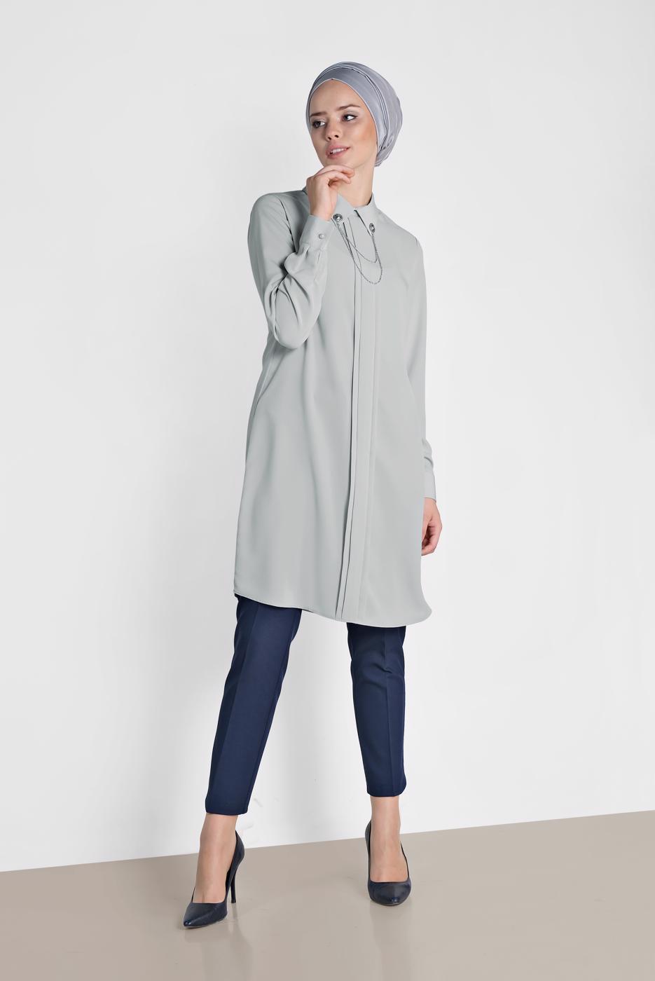 Tesettür giyim LACİVERT ALVİNA PAÇASI PUL İŞLEMELİ ARA BEL PANTOLON 7566 