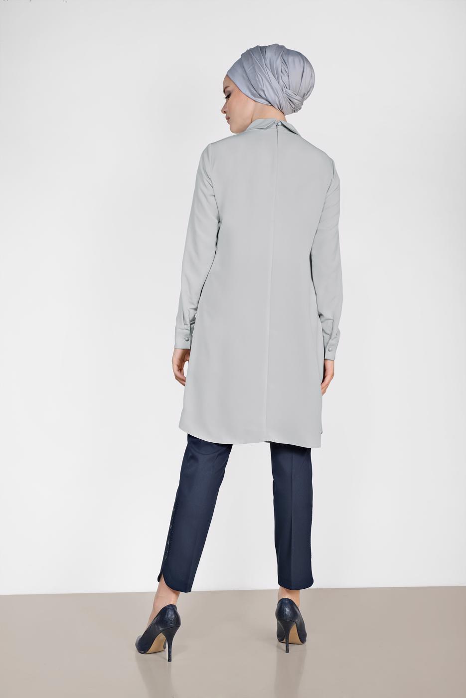 Tesettür giyim LACİVERT ALVİNA PAÇASI PUL İŞLEMELİ ARA BEL PANTOLON 7566 