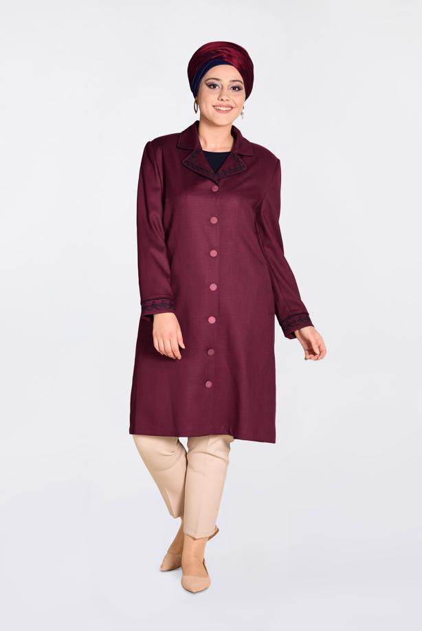 Vêtements hijab PRUNE TRENCH-COAT À BOUTONS BRODÉS ALVINA 1297 - TRENDTESETTÜR
