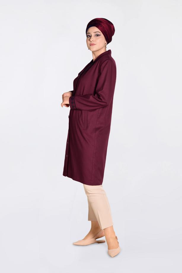 Vêtements hijab PRUNE TRENCH-COAT À BOUTONS BRODÉS ALVINA 1297 - TRENDTESETTÜR
