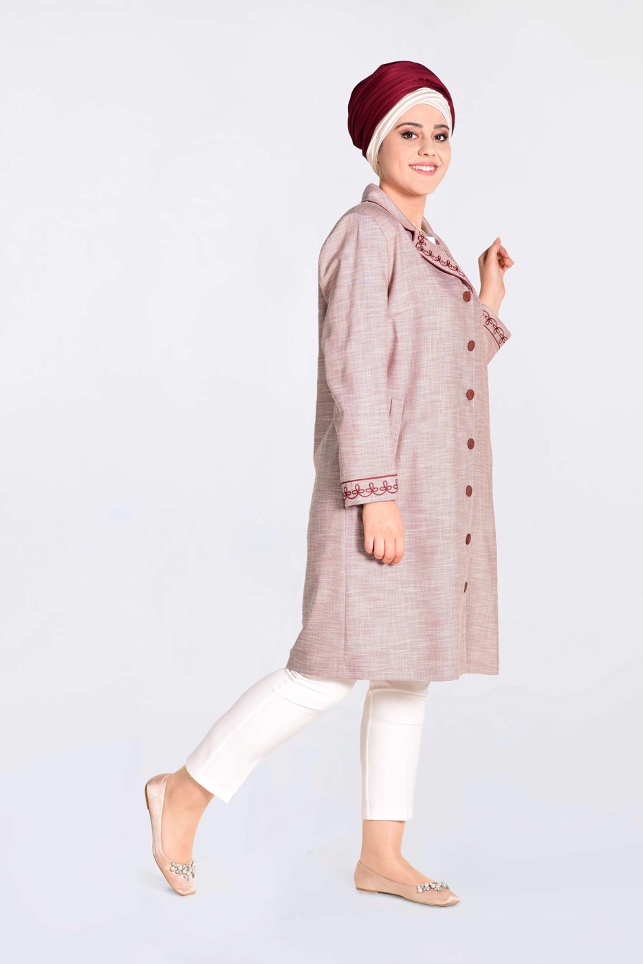 Hijab clothing TABA ALVINA EMBROIDERED BUTTONED TRENCH COAT 1297 