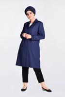 Hijab clothing NAVY BLUE ALVINA EMBROIDERED BUTTONED TRENCH COAT 1297 