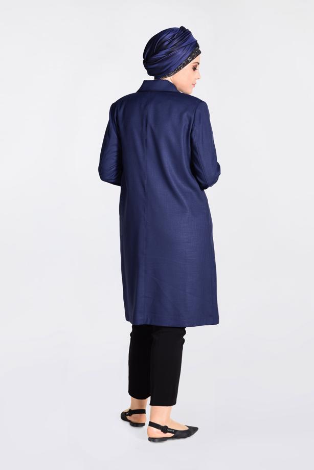 Vêtements hijab BLEU MARINE TRENCH-COAT À BOUTONS BRODÉS ALVINA 1297 - TRENDTESETTÜR