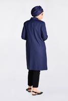 Hijab clothing NAVY BLUE ALVINA EMBROIDERED BUTTONED TRENCH COAT 1297 