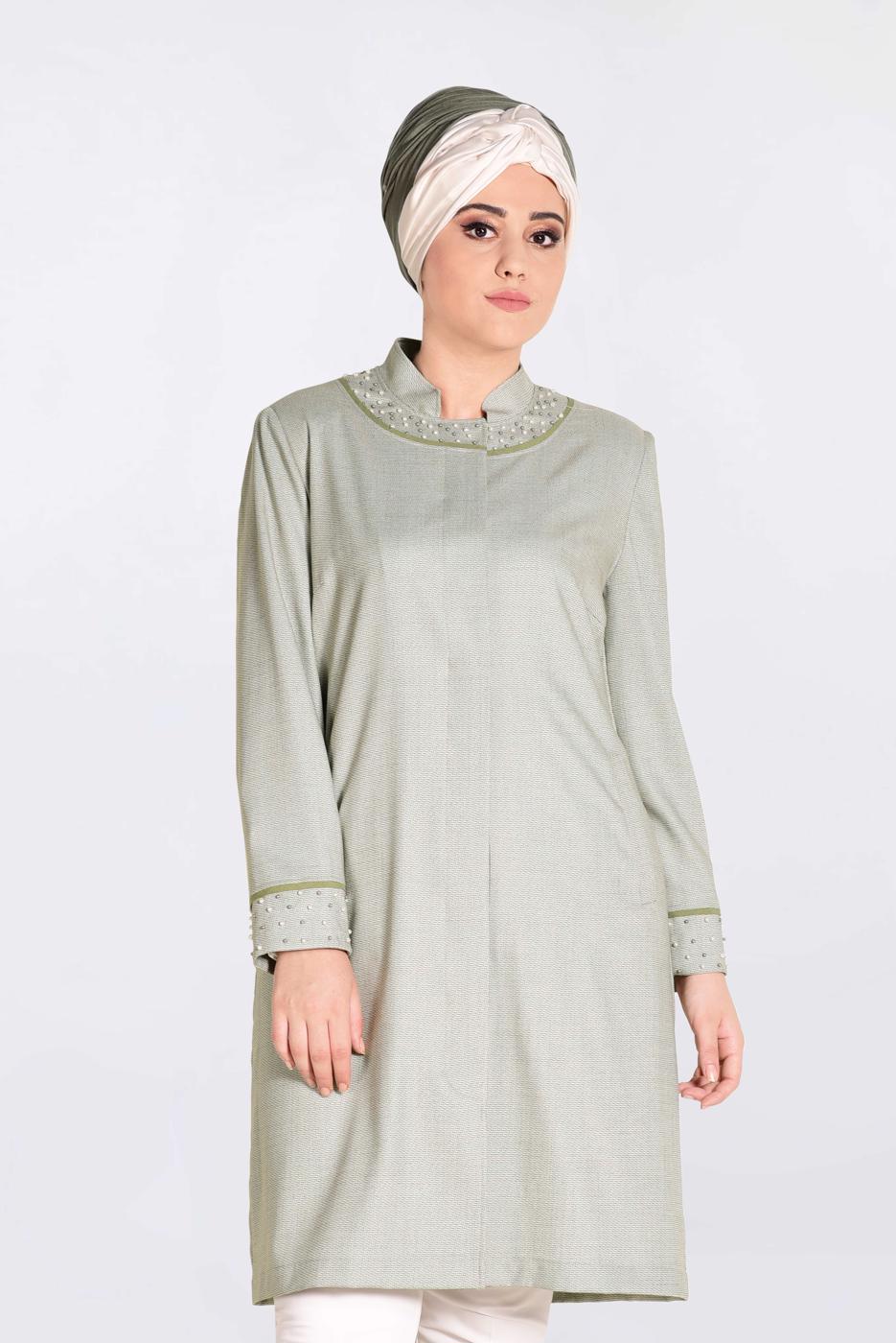 Hijab clothing KHAKI ALVİNA BEAD DETAIL TRENCH COAT 1298