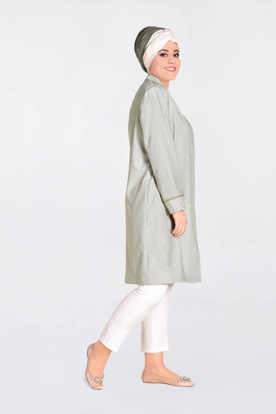 Hijab clothing KHAKI ALVİNA BEAD DETAIL TRENCH COAT 1298