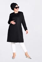 Hijab clothing BLACK CREW NECK TRENCH COAT WITH POCKET 1299 