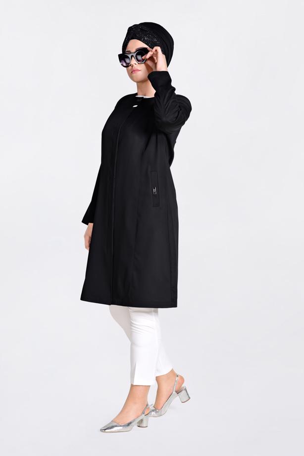 Vêtements hijab NOIR TRENCH COL ROND AVEC POCHE 1299 - TRENDTESETTÜR