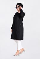 Hijab clothing BLACK CREW NECK TRENCH COAT WITH POCKET 1299 