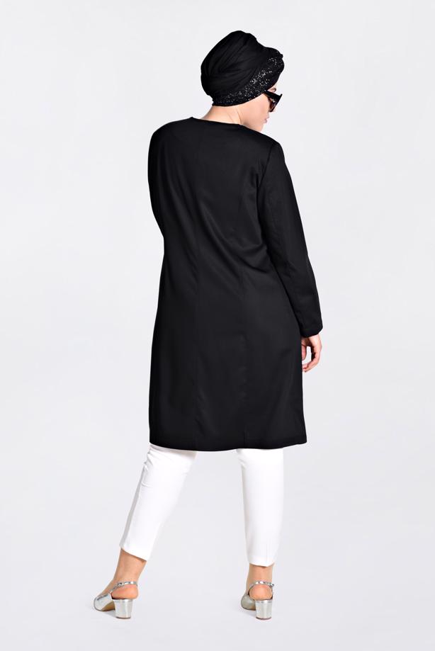 Vêtements hijab NOIR TRENCH COL ROND AVEC POCHE 1299 - TRENDTESETTÜR