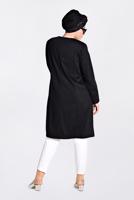 Hijab clothing BLACK CREW NECK TRENCH COAT WITH POCKET 1299 