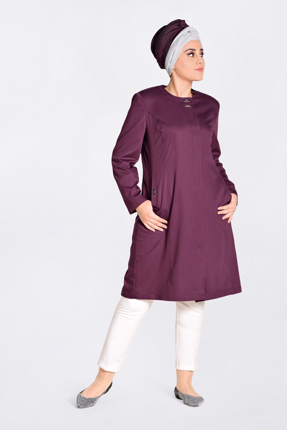 Vêtements hijab PRUNE TRENCH COL ROND AVEC POCHE 1299