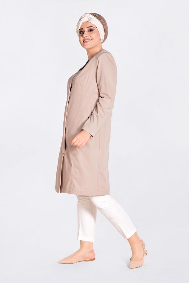 Vêtements hijab POUDRE TRENCH COL ROND AVEC POCHE 1299 - TRENDTESETTÜR