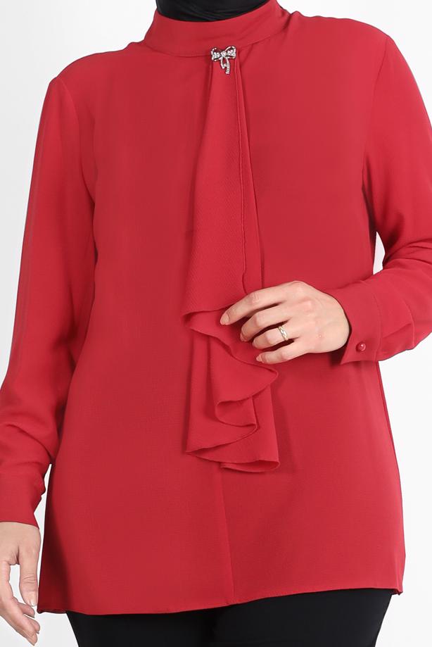 Vêtements hijab ROUGE ALVİNA BLOUSE À COL FOULARD 20036 - TRENDTESETTÜR