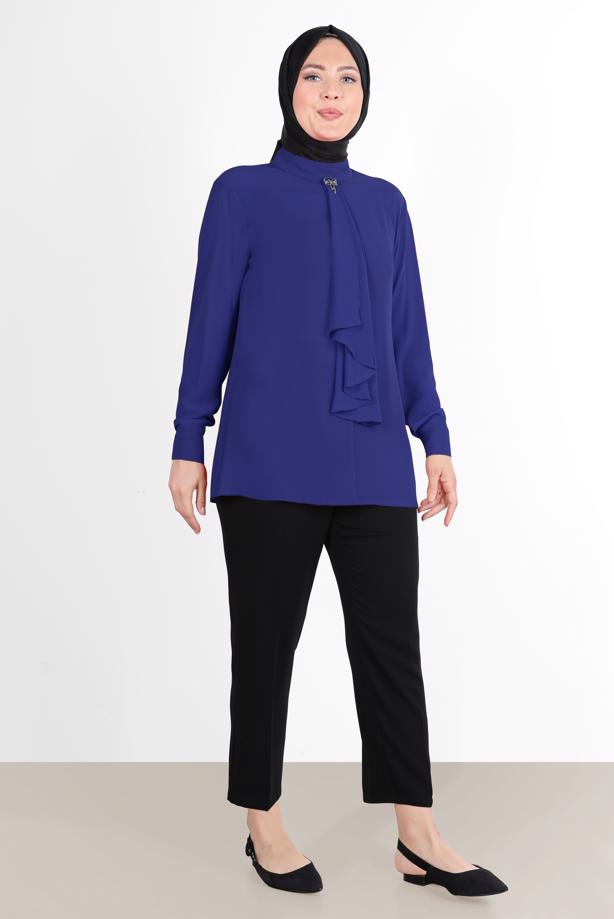 Vêtements hijab BLEU MARINE ALVİNA BLOUSE À COL FOULARD 20036 - TRENDTESETTÜR