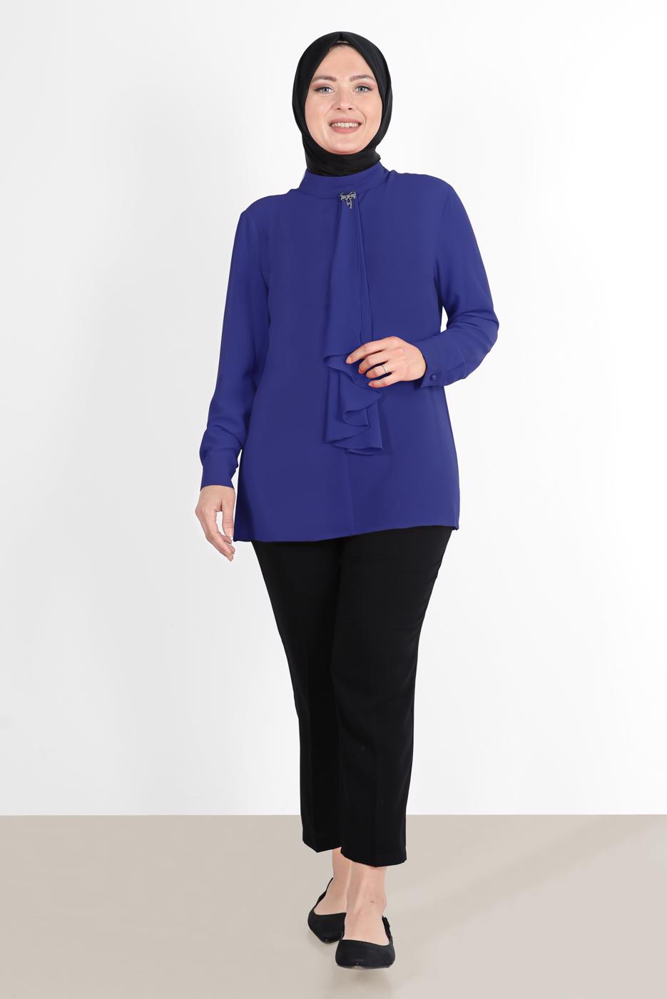 Vêtements hijab BLEU MARINE ALVİNA BLOUSE À COL FOULARD 20036