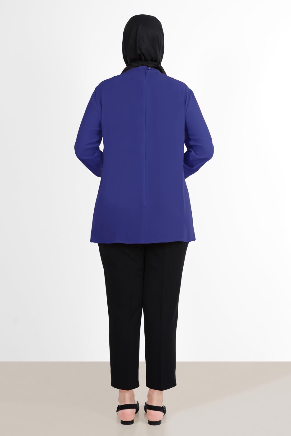 Vêtements hijab BLEU MARINE ALVİNA BLOUSE À COL FOULARD 20036