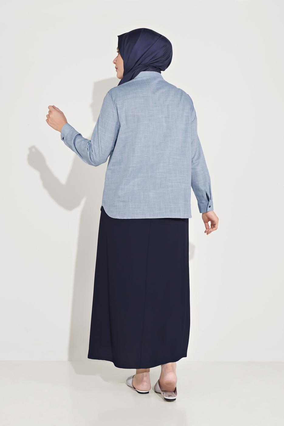 Vêtements hijab BLEU TUNIQUE EN COTON BRODÉ ALVİNA 20048