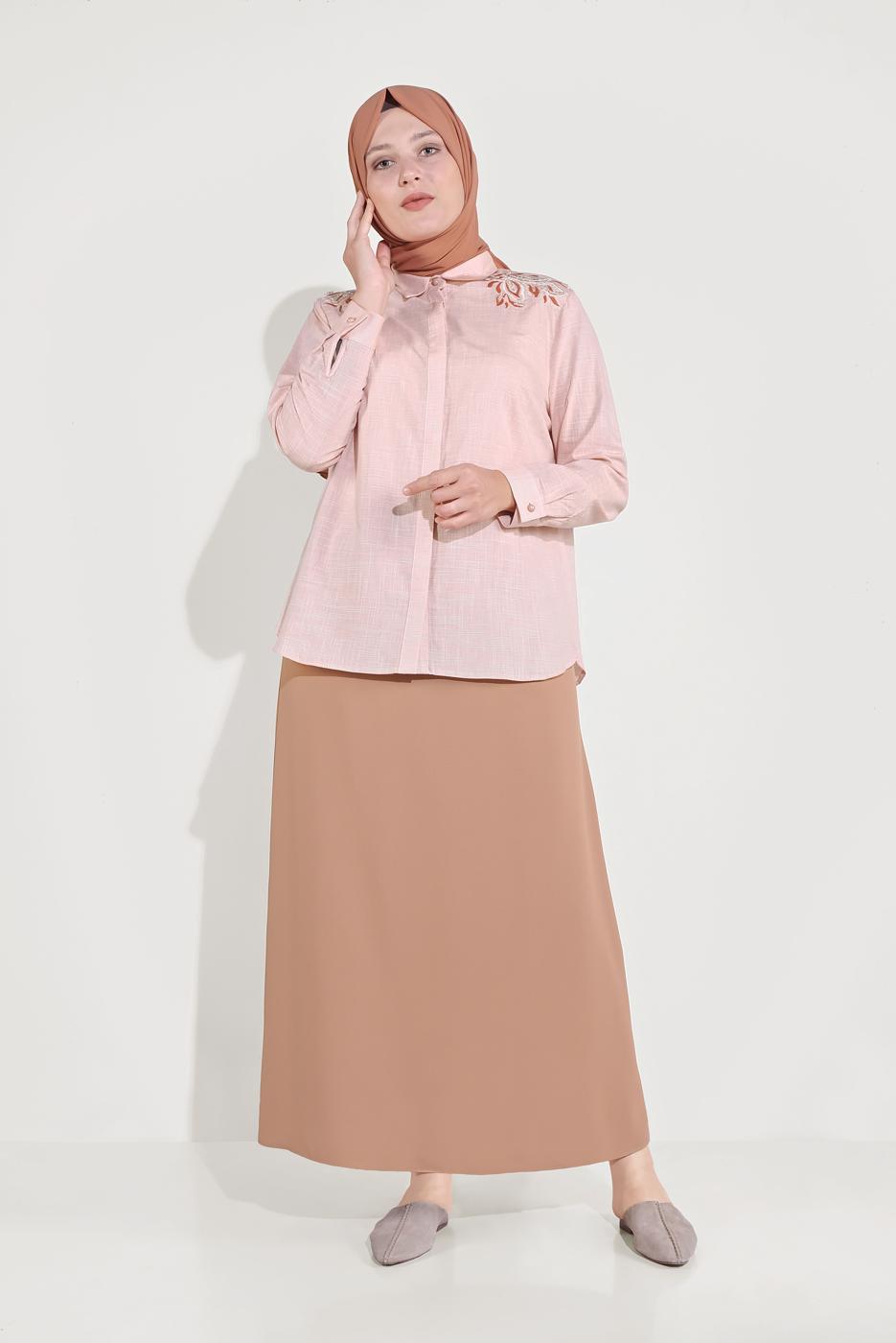 Vêtements hijab ORANGE TUNIQUE EN COTON BRODÉ ALVİNA 20048